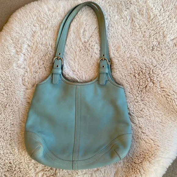 COACH Vintage Soho Slim #4983 Leather Lt. Blue Y2K Shoulder Bag Silver Hardware - Picture 1 of 13
